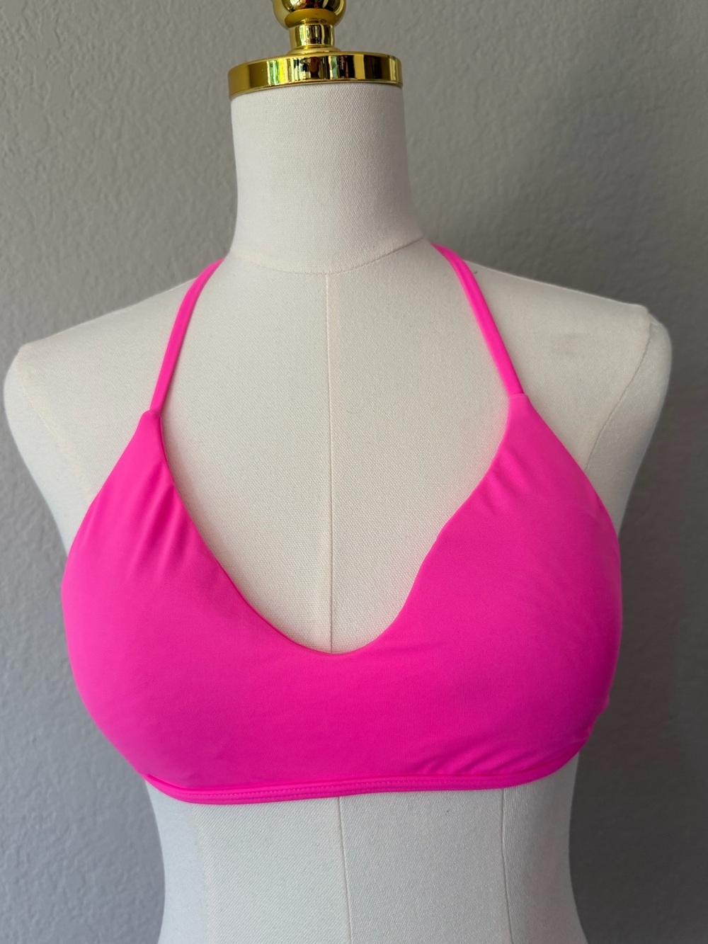 Hot Pink Halter Bikini Top Triple Strap Racerback